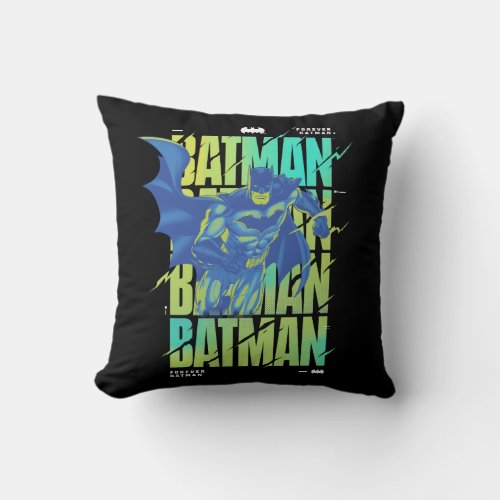 Electric Up Batman Running Through Typography Throw Pillow