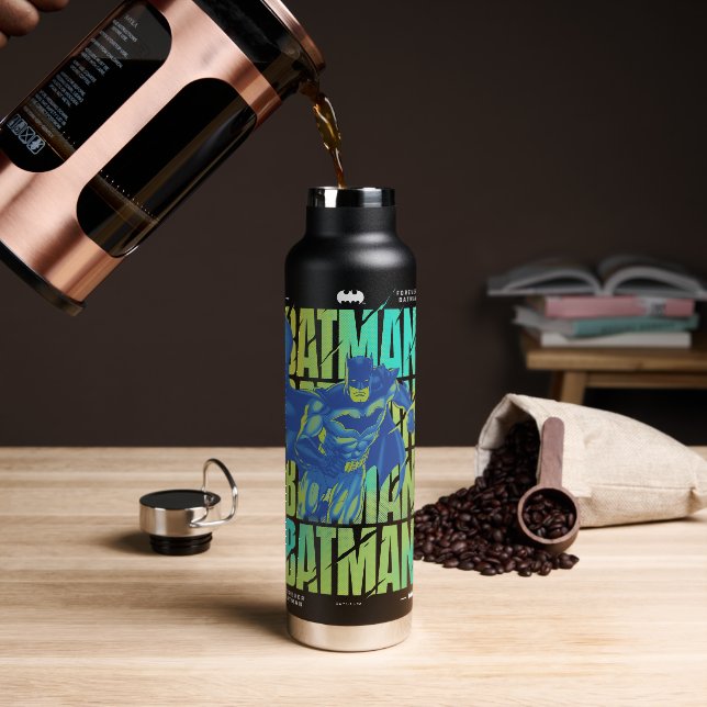 Electric Up Batman Running Through Typography Water Bottle (Coffee)