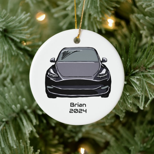 Electric Vehicle SUV Grey Gray Hand Drawn Sketch Ceramic Ornament (Tree)
