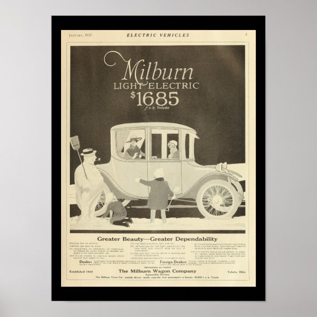 Electric Vehicles Motor Cars Vintage Print (Front)