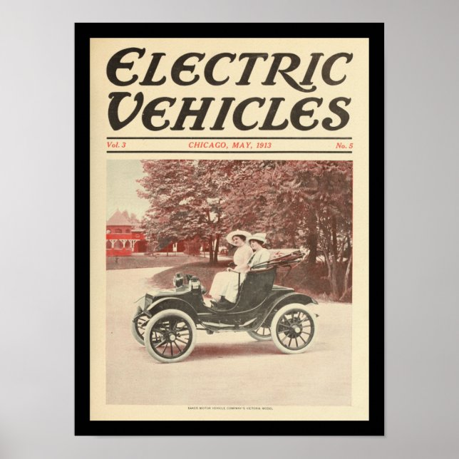 Electric Vehicles Motor Cars Vintage Print (Front)