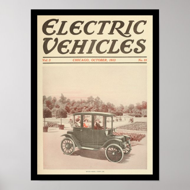 Electric Vehicles Motor Cars Vintage Print (Front)