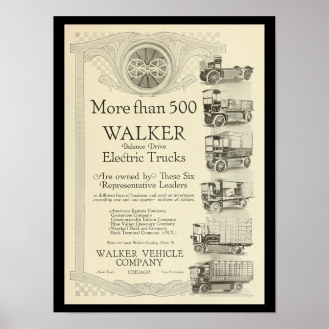 Electric Vehicles Motor Cars Vintage Print Trucks (Front)
