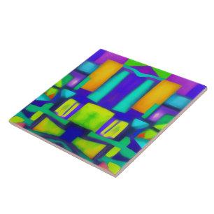 Electric Vibes Dreams Stylish Vintage Abstract Art Ceramic Tile