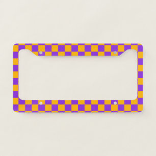 Electric Violet and Golden Amber Checkerboard License Plate Frame