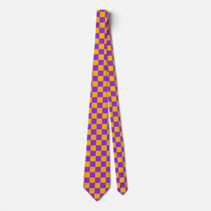 Electric Violet and Golden Amber Checkerboard Neck Tie
