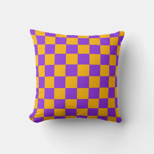 Electric Violet and Golden Amber Checkerboard Throw Pillow