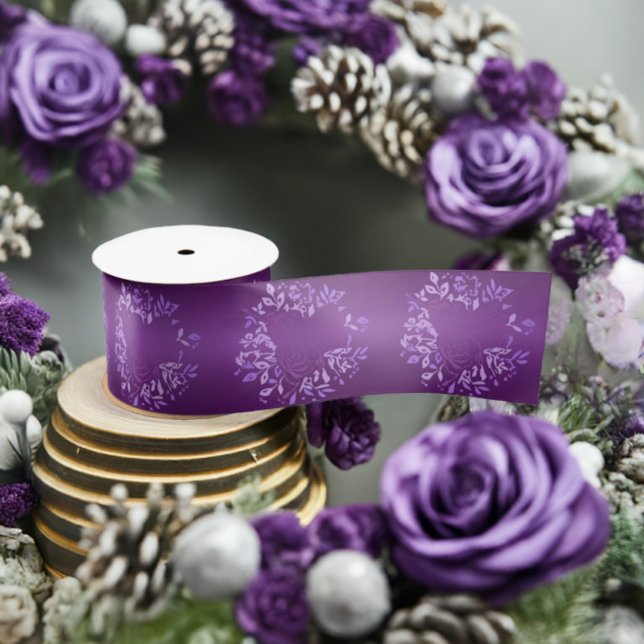 Electric Violet Rose Ribbon (Width: 3 Inches) (Large Violet Rose Satin Ribbon)