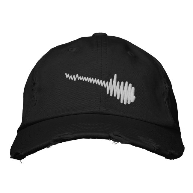 Electric White Waveform Guitar Sound Embroidered Baseball Cap (Front)