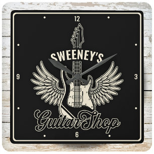 Electric Wings Guitarist Personalized Guitar Shop Square Wall Clock