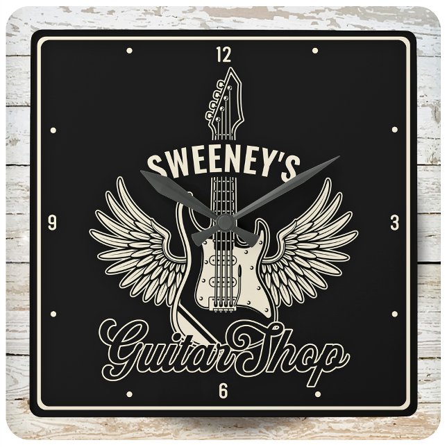 Electric Wings Guitarist Personalized Guitar Shop Square Wall Clock (Creator Uploaded)