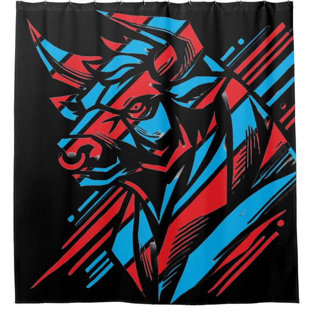 Electric Wolf Geometric Design Shower Curtain (Front)