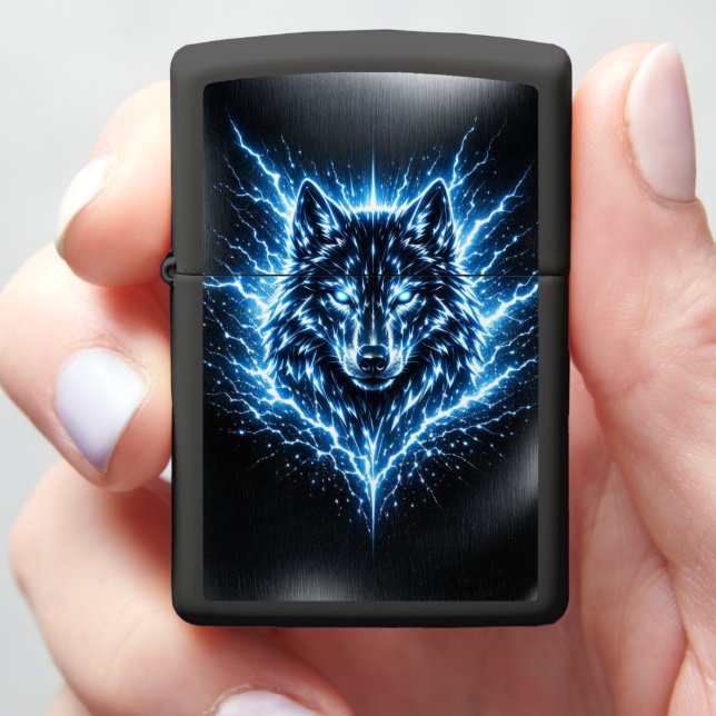 Electric Wolf of the Black Titanium Surge Zippo Lighter (In Hand)