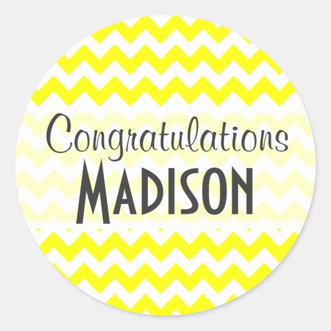 Electric Yellow Chevron Classic Round Sticker (Front)