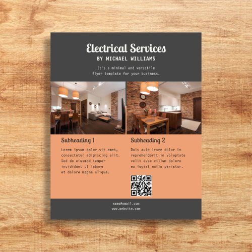 Electrical Business Retro Script Photo Orange Flyer