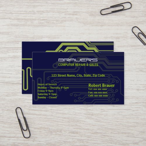 Electrical Circuit Board Blue Business Card