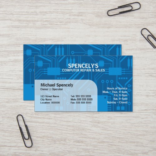 Electrical Circuit Board Blue Business Cards