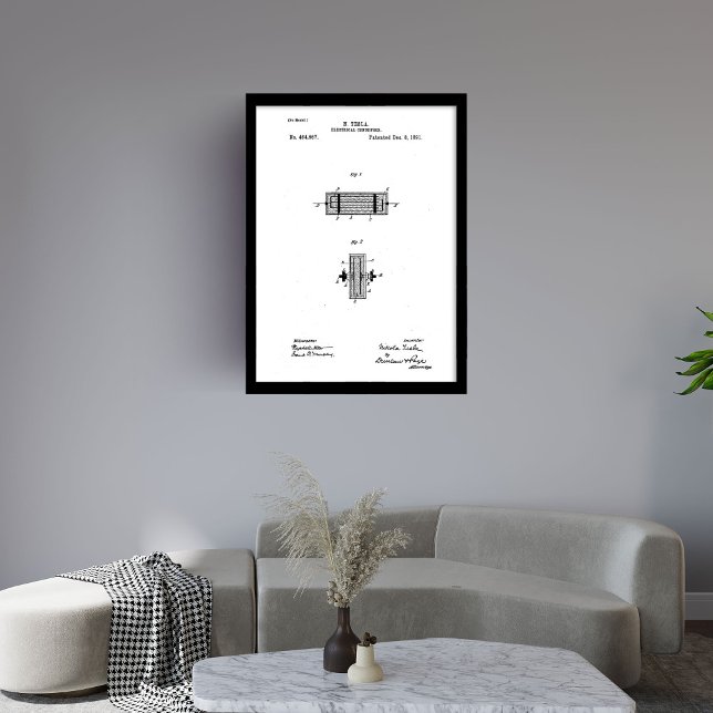 Electrical condenser Nikola Tesla vintage patent  Framed Art (Electrical condenser Nikola Tesla vintage patent Framed Art)