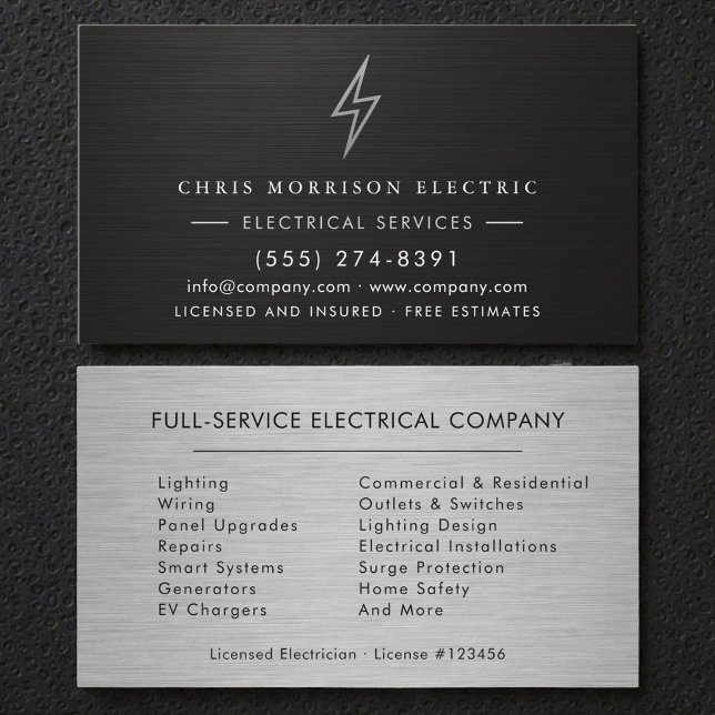Electrical Contractor Silver Metallic Business Card (Creator Uploaded)