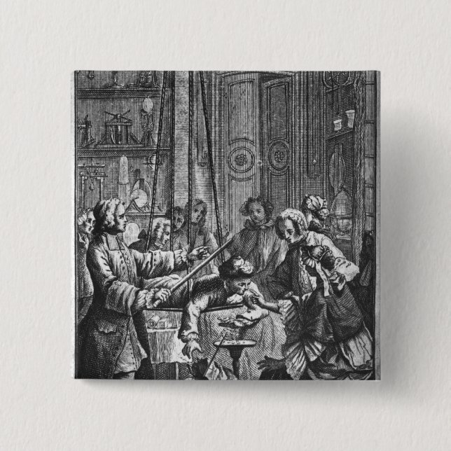 Electrical experiment made on a man pinback button (Front)