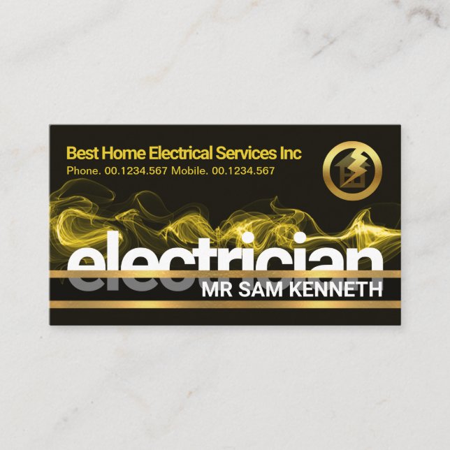 Electrical Lightning Gold Line Box Electrician Business Card (Front)