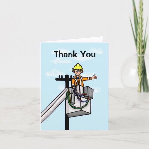 Electrical Lineman on Pole Thank You Card