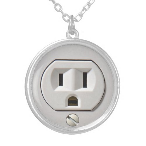 Electrical Outlet Plug_in Silver Plated Necklace