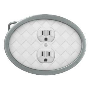 Electrical Plug Wall Outlet Fun Customize This Oval Belt Buckle