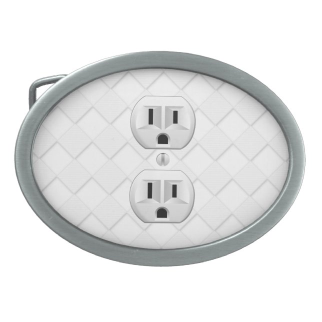 Electrical Plug Wall Outlet Fun Customize This Oval Belt Buckle (Front)