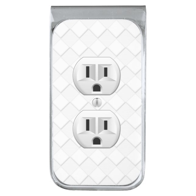 Electrical Plug Wall Outlet Fun Customize This Silver Finish Money Clip (Front Vertical)