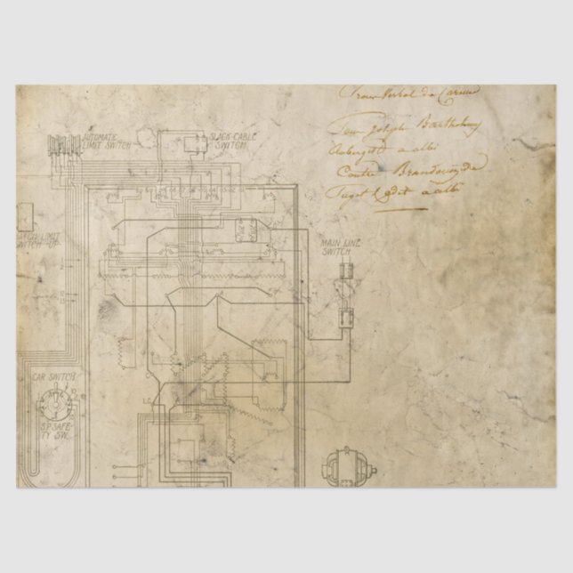 Electrical Schematic Drawing on Brown Decoupage Tissue Paper (Front)