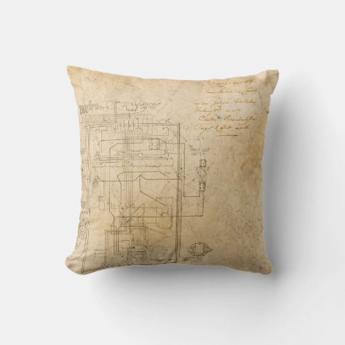Electrical Schematic Drawing on Brown Throw Pillow