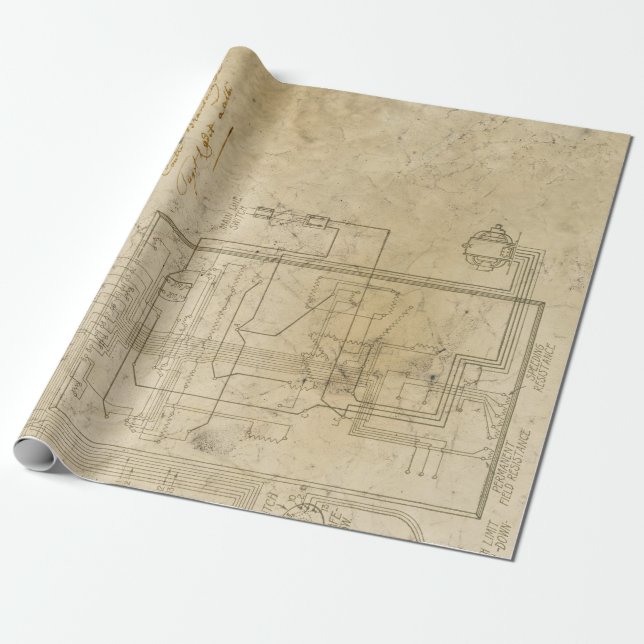 Electrical Schematic Drawing on Brown Wrapping Paper (Unrolled)