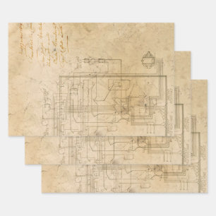 Electrical Schematic Drawing on Brown Wrapping Paper Sheets