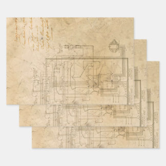 Electrical Schematic Drawing on Brown Wrapping Paper Sheets