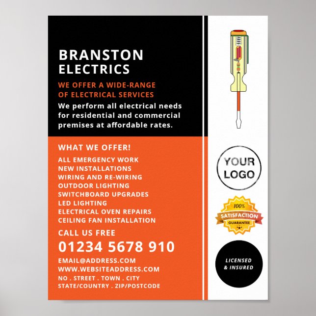 Electrical Screwdriver, Electrician Advertising Poster (Front)