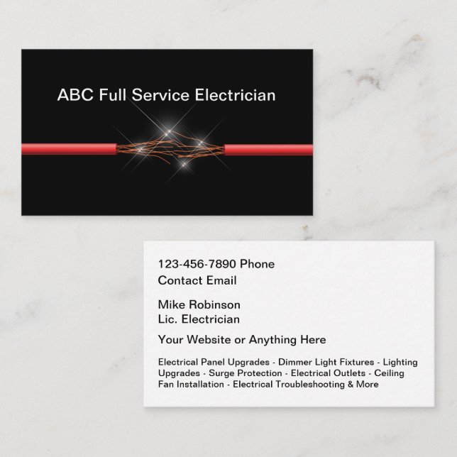 Electrical Services Electrician Business Cards (Front/Back)