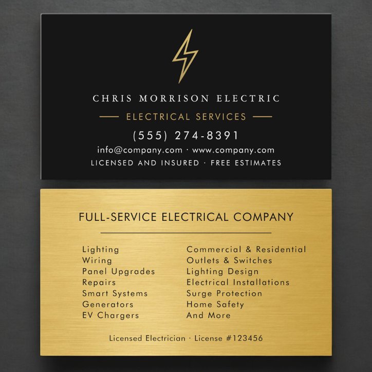 Electrical Services Electrician Gold Metallic Business Card