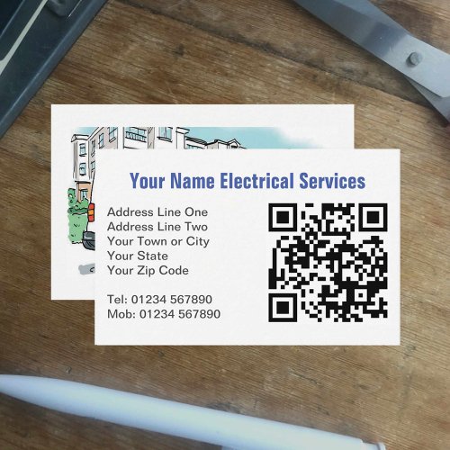 Electrical Services with Name on Van Plus QR Code Business Card