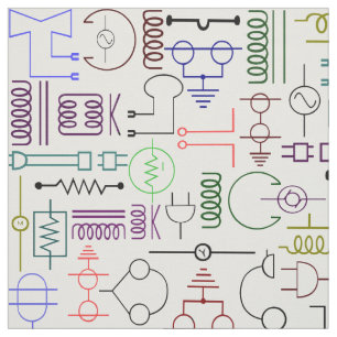 Electrical Symbols Fabric in Color on White