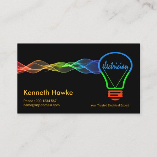 Electrical Wave Colorful Light Bulb Electrician Business Card