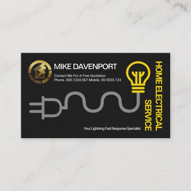 Electrical Wiring Yellow Bulb Electrician Service Business Card (Front)