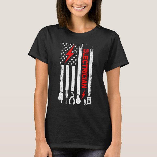 Electrician  American Flag Electrical Tools Patrio T-Shirt (Front)