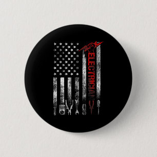 Electrician American Flag Funny Electricians Tools Button