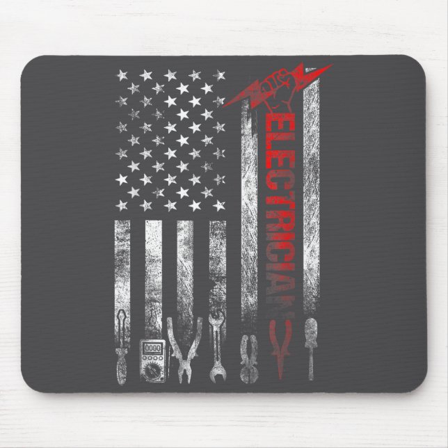 Electrician American Flag Funny Electricians Tools Mouse Pad (Front)