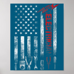 Electrician American Flag Funny Electricians Tools Poster
