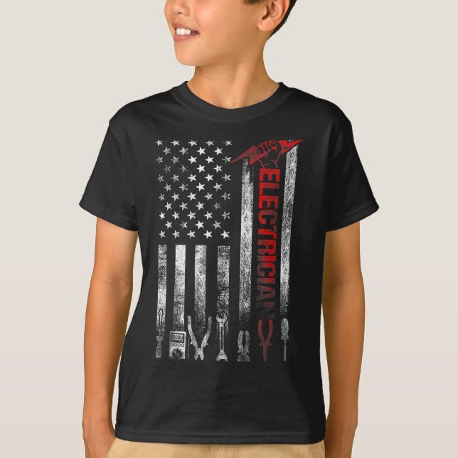 Electrician American Flag Funny Electricians Tools T-Shirt (Front)