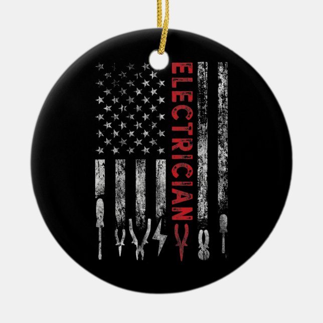 Electrician American Flag Patriotic Funny Ceramic Ornament (Front)
