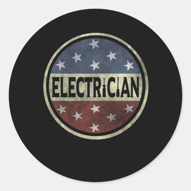 Electrician American Flag Vintage Retro Lineman Classic Round Sticker (Front)