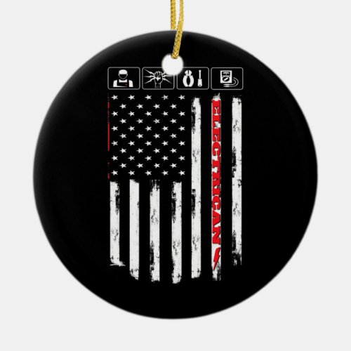 Electrician American US Flag Patriotic Technician Ceramic Ornament